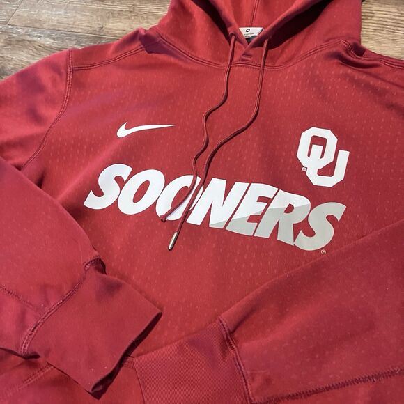 Nike Oklahoma Sooners Hoodie Mens Medium Red Sweatshirt Therma Fit Pullover OU - Picture 4 of 7